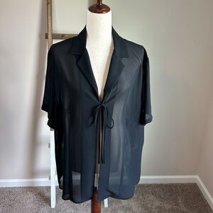 Casual Corner Annex Woman’s Sheer Short Sleeve Cardigan Top Front Tie Size 18W